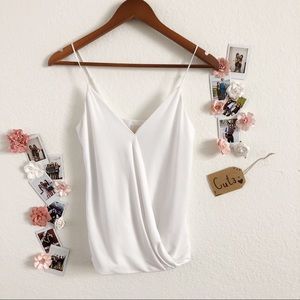 White V-Neck Criss Crossed Blouse Tank Top